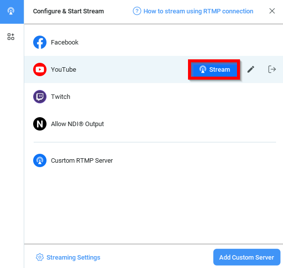 Connect a Network Camera to  or other RTMP streaming platforms