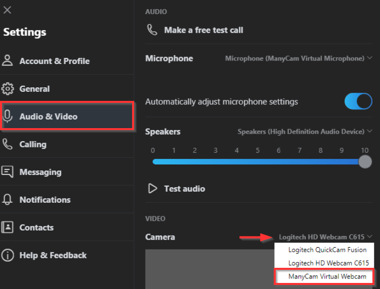 skype web app audio device settings