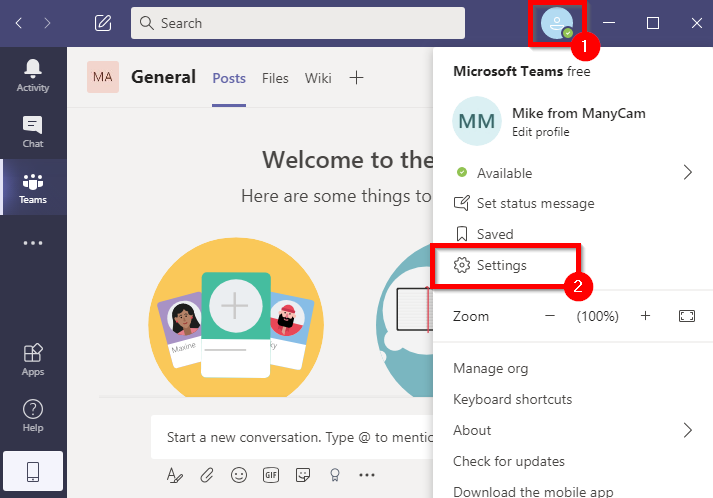 microsoft teams webcam settings